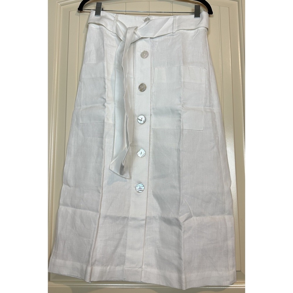 New Skylar + Madison Midi Skirt mother of pearl button up high waist 100% linen